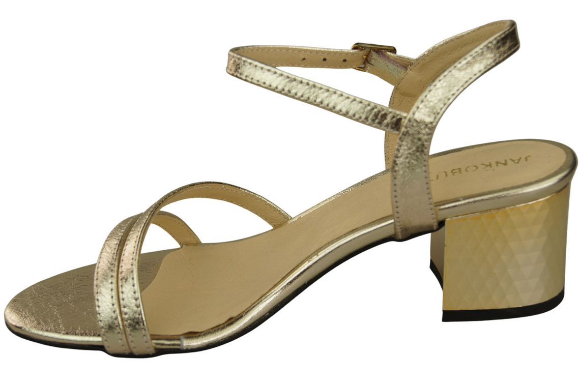 Obuwie Damskie Złote Skóra Naturalna 197 Sandały Zmysłowo Odsłaniające Stopę ElitaBut