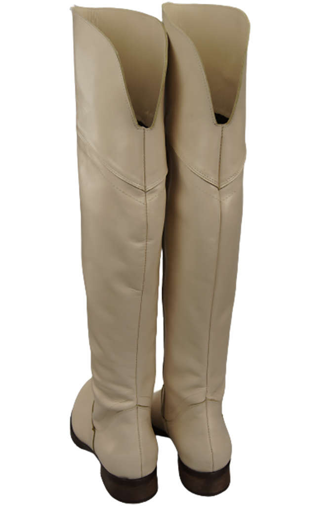 Obuwie Kozaki Damskie Oficerki Beżowe Muszkieterki Wysokie za kolano skóra naturalna 638 ElitaBut