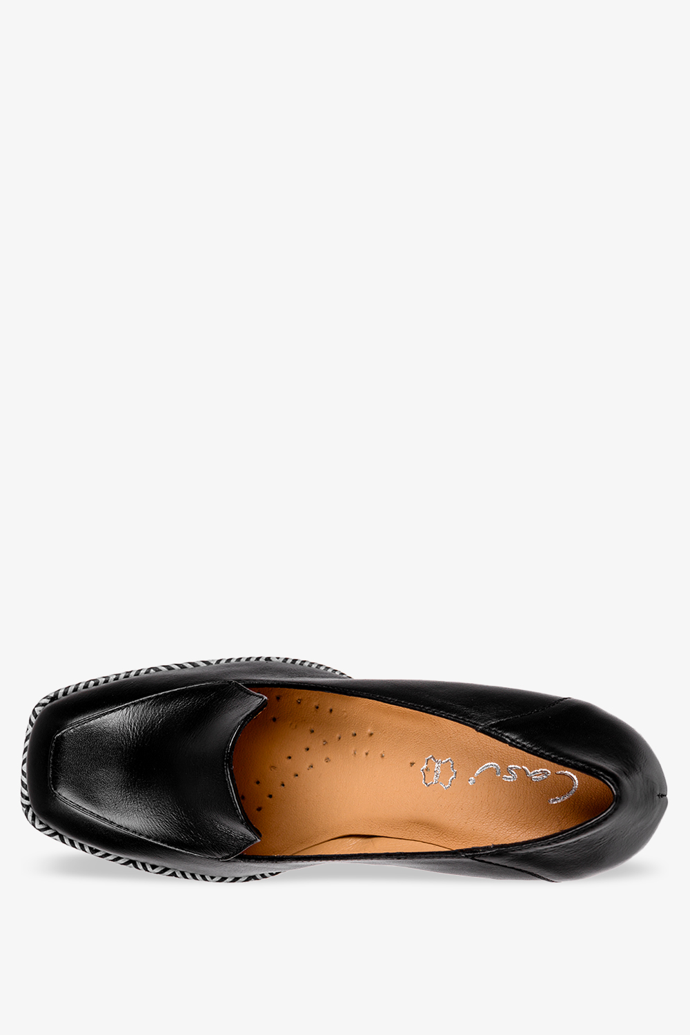 Czarne mokasyny skórzane damskie na ozdobnym klocku PRODUKT POLSKI Casu 09163