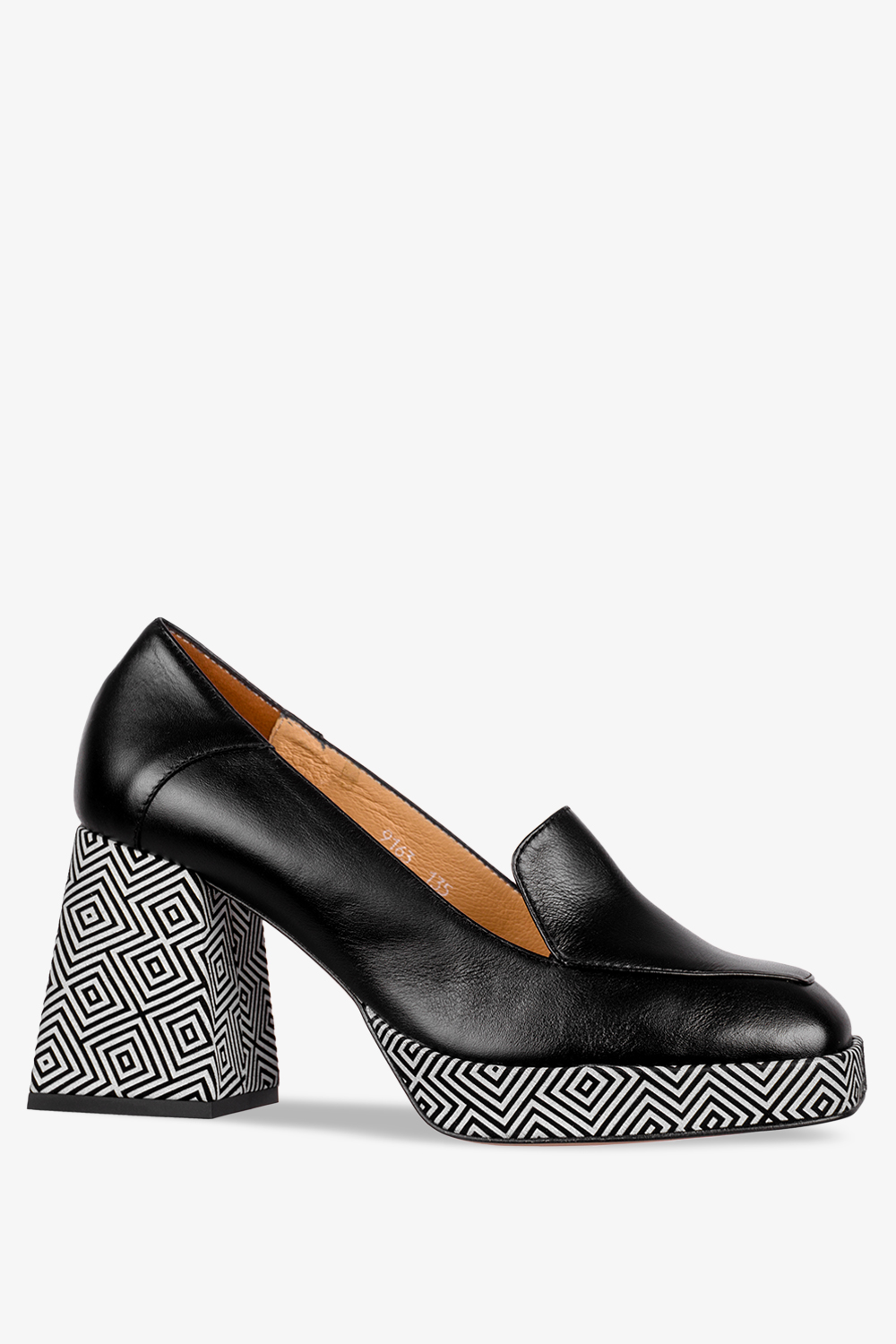 Czarne mokasyny skórzane damskie na ozdobnym klocku PRODUKT POLSKI Casu 09163