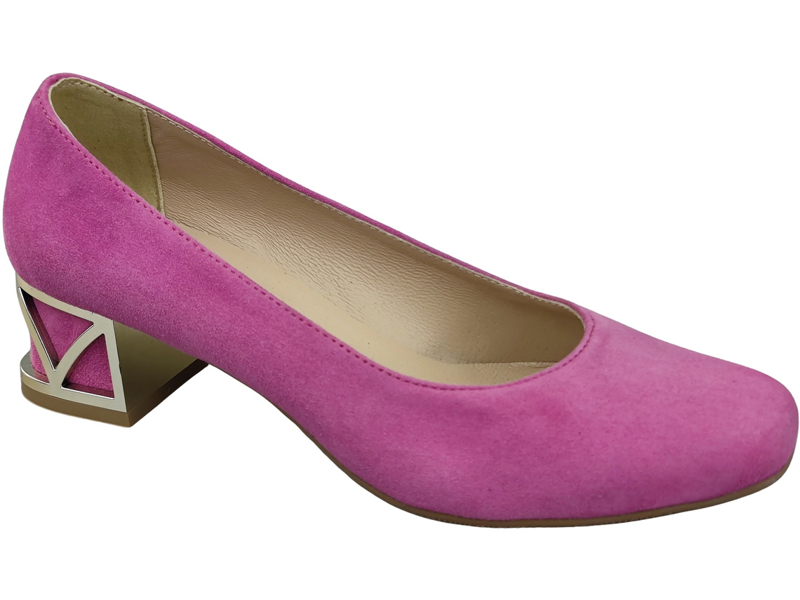 Wygodne Obuwie Damskie Czółenka Fuksja z Ozdobnym Obcasem Skóra naturalna Zamszowej 219 Z ElitaBut