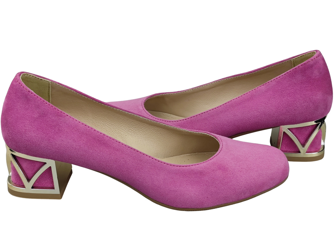 Wygodne Obuwie Damskie Czółenka Fuksja z Ozdobnym Obcasem Skóra naturalna Zamszowej 219 Z ElitaBut