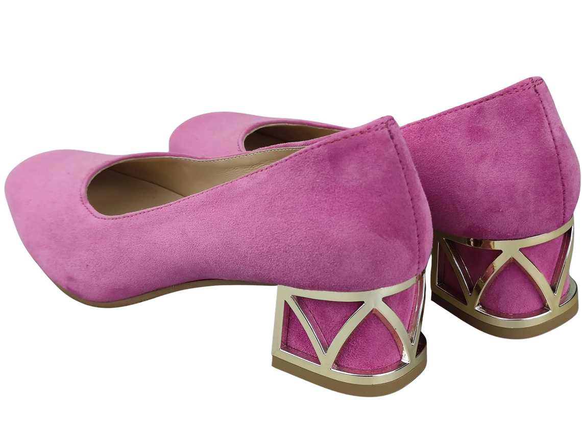 Wygodne Obuwie Damskie Czółenka Fuksja z Ozdobnym Obcasem Skóra naturalna Zamszowej 219 Z ElitaBut