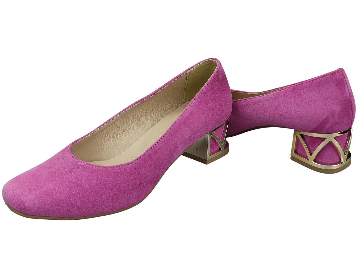 Wygodne Obuwie Damskie Czółenka Fuksja z Ozdobnym Obcasem Skóra naturalna Zamszowej 219 Z ElitaBut