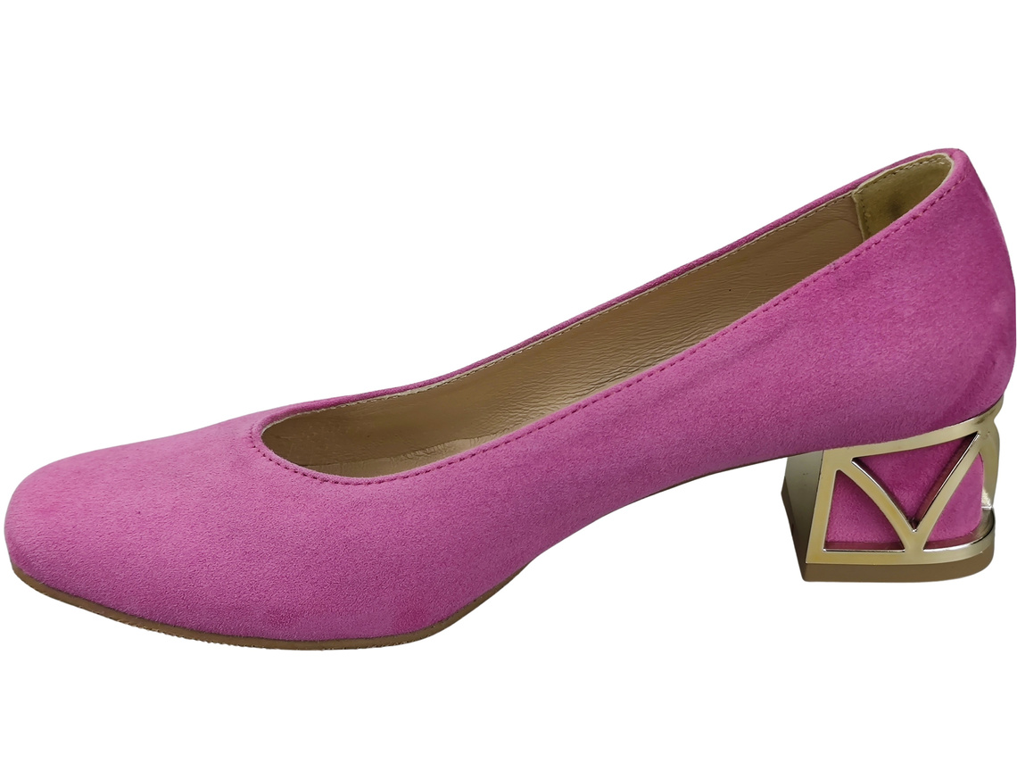Wygodne Obuwie Damskie Czółenka Fuksja z Ozdobnym Obcasem Skóra naturalna Zamszowej 219 Z ElitaBut