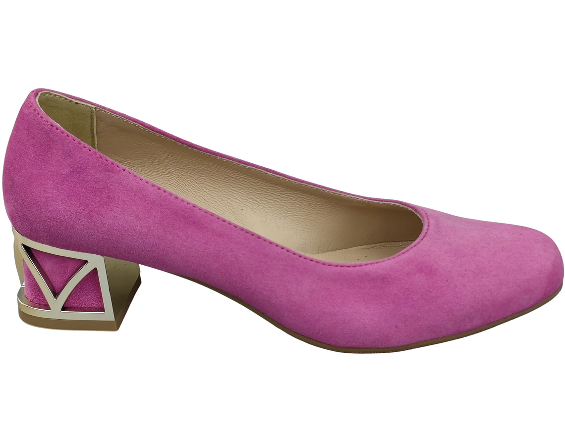 Wygodne Obuwie Damskie Czółenka Fuksja z Ozdobnym Obcasem Skóra naturalna Zamszowej 219 Z ElitaBut