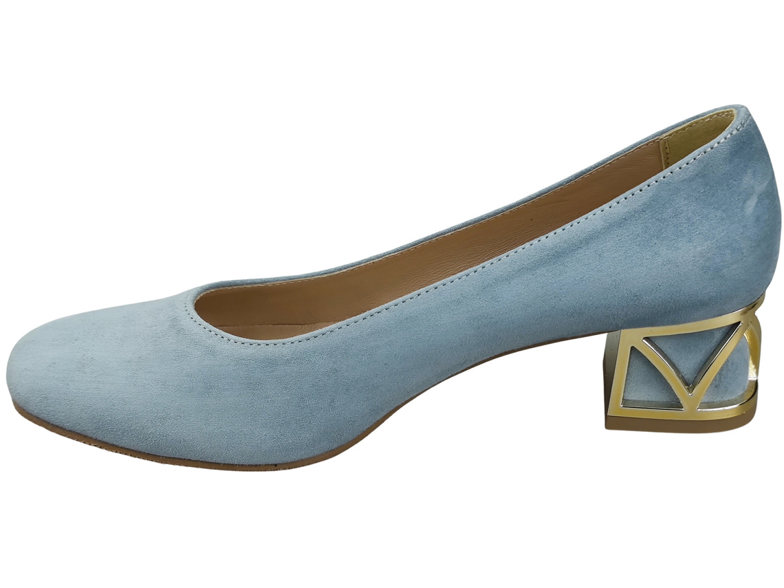 Wygodne Obuwie Damskie Czółenka Jasny Błękit z Ozdobnym Obcasem Skóra naturalna Zamszowej 219 Z ElitaBut