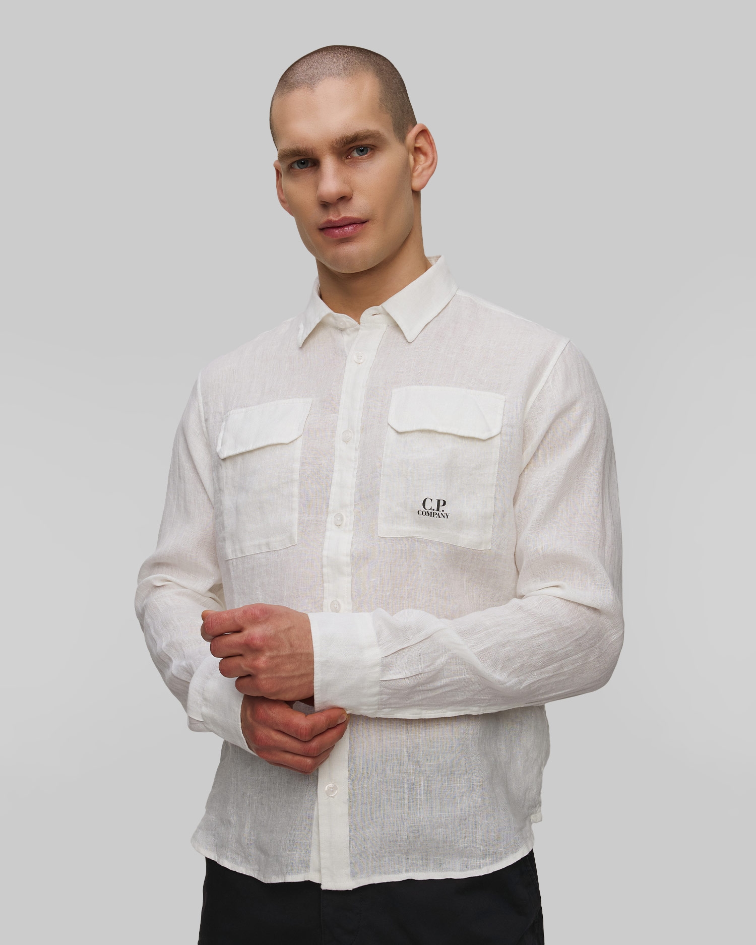 CP Company Koszula Męska C.p. Company Linen Shirt Biała