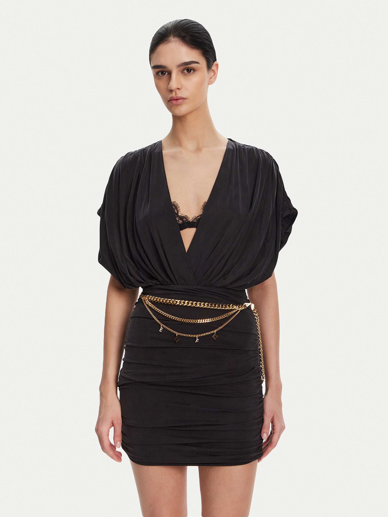 Elisabetta Franchi Sukienka koktajlowa AB-765-51E2 Czarny Regular Fit