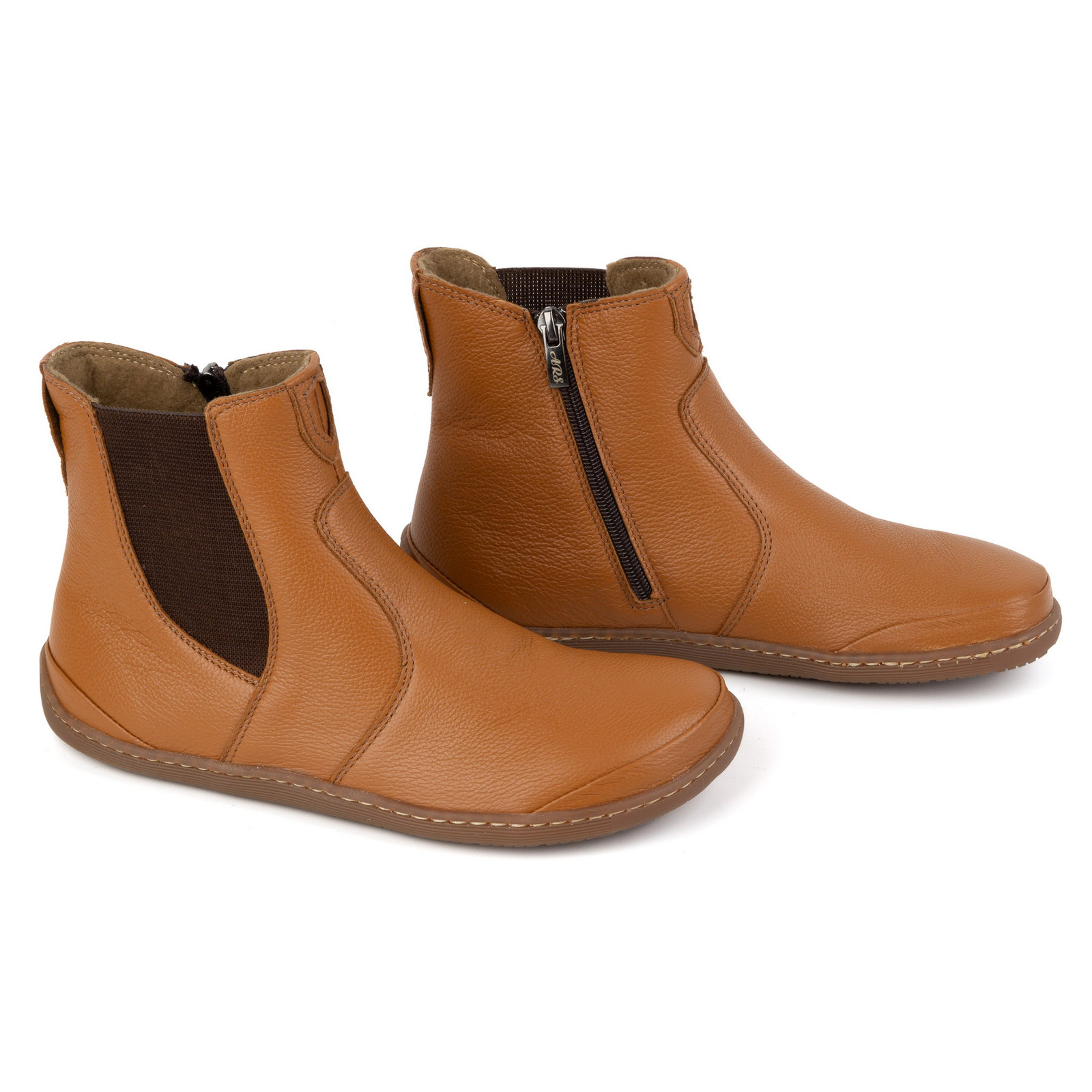 Olivier Damskie buty barefoot sztyblety z zamkiem ocieplane 1263 rude