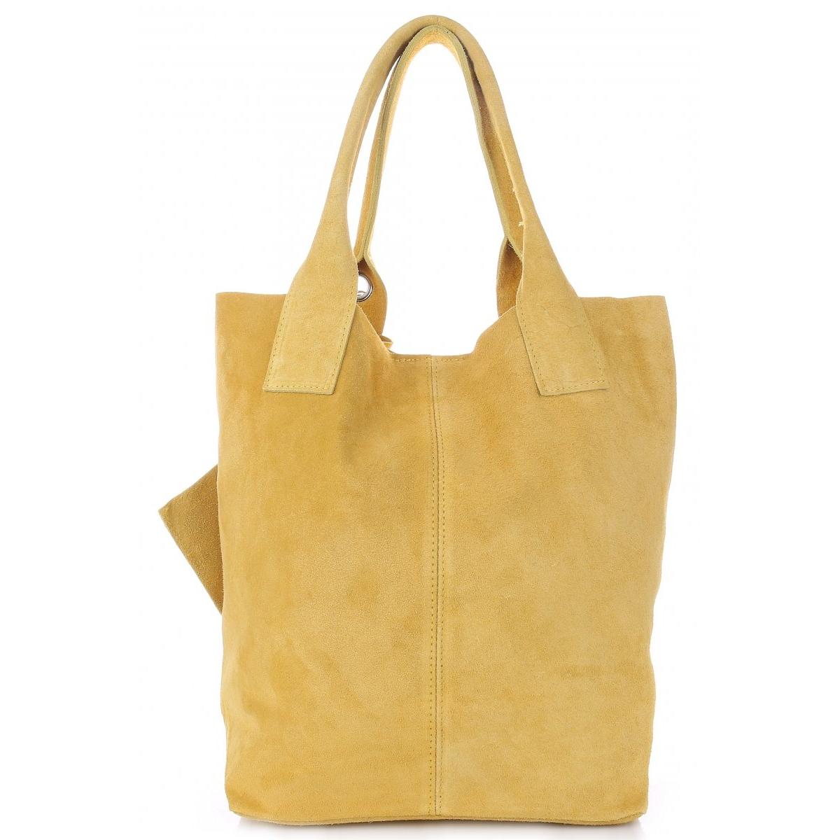 other Włoska Torebka Skórzana Shopper bag Zamsz Naturalny Żółta