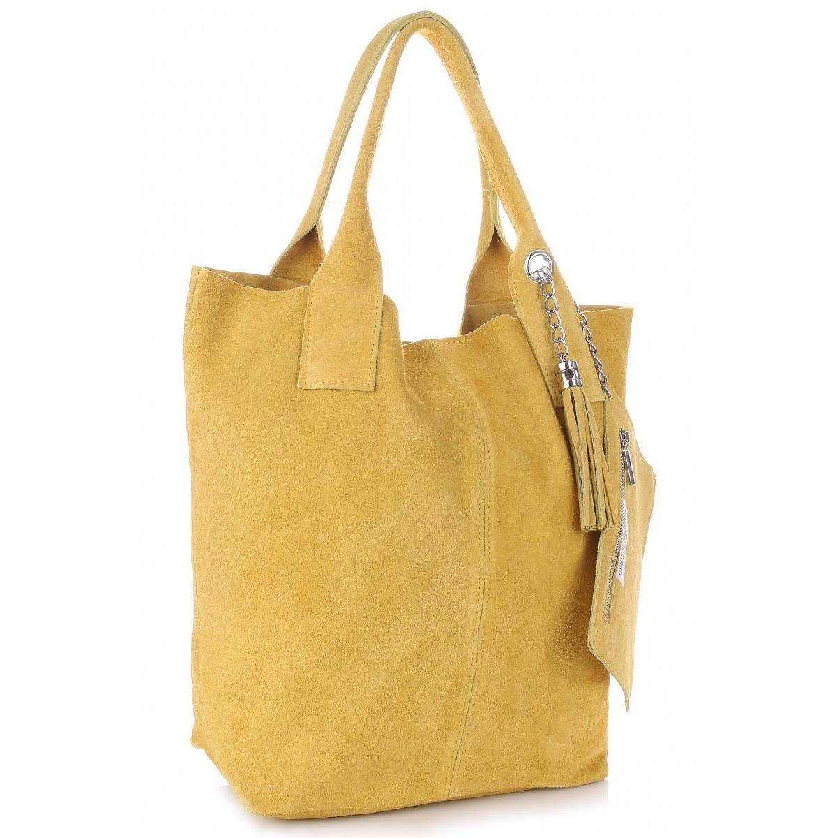other Włoska Torebka Skórzana Shopper bag Zamsz Naturalny Żółta