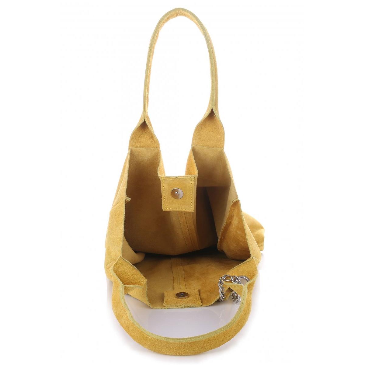 other Włoska Torebka Skórzana Shopper bag Zamsz Naturalny Żółta