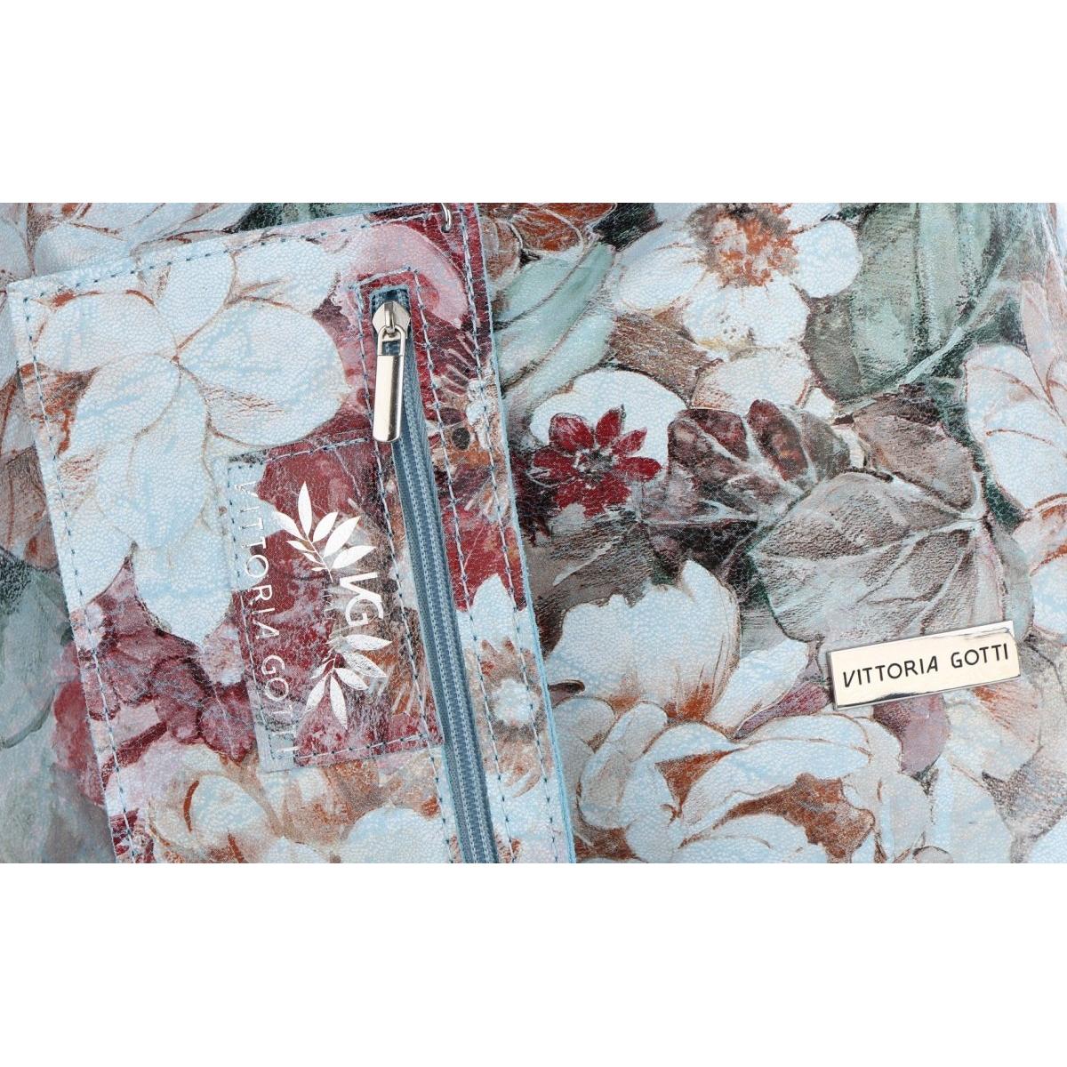 Torebka Skórzana firmy Vittoria Gotti Uniwersalny Włoski Shopper w modne wzory Kwiatów Błękitna