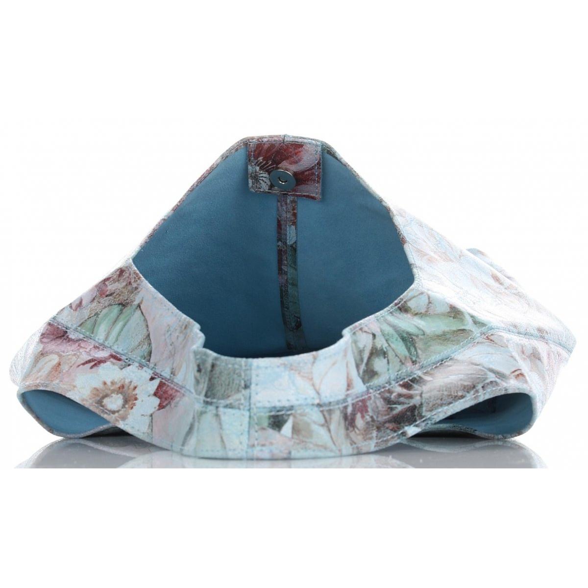 Torebka Skórzana firmy Vittoria Gotti Uniwersalny Włoski Shopper w modne wzory Kwiatów Błękitna