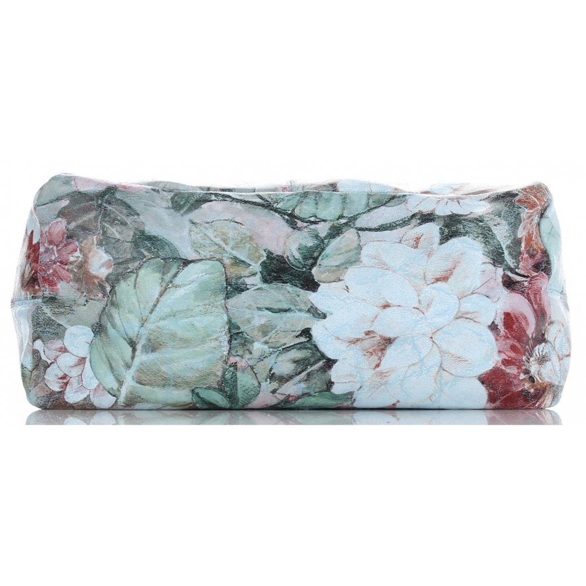 Torebka Skórzana firmy Vittoria Gotti Uniwersalny Włoski Shopper w modne wzory Kwiatów Błękitna