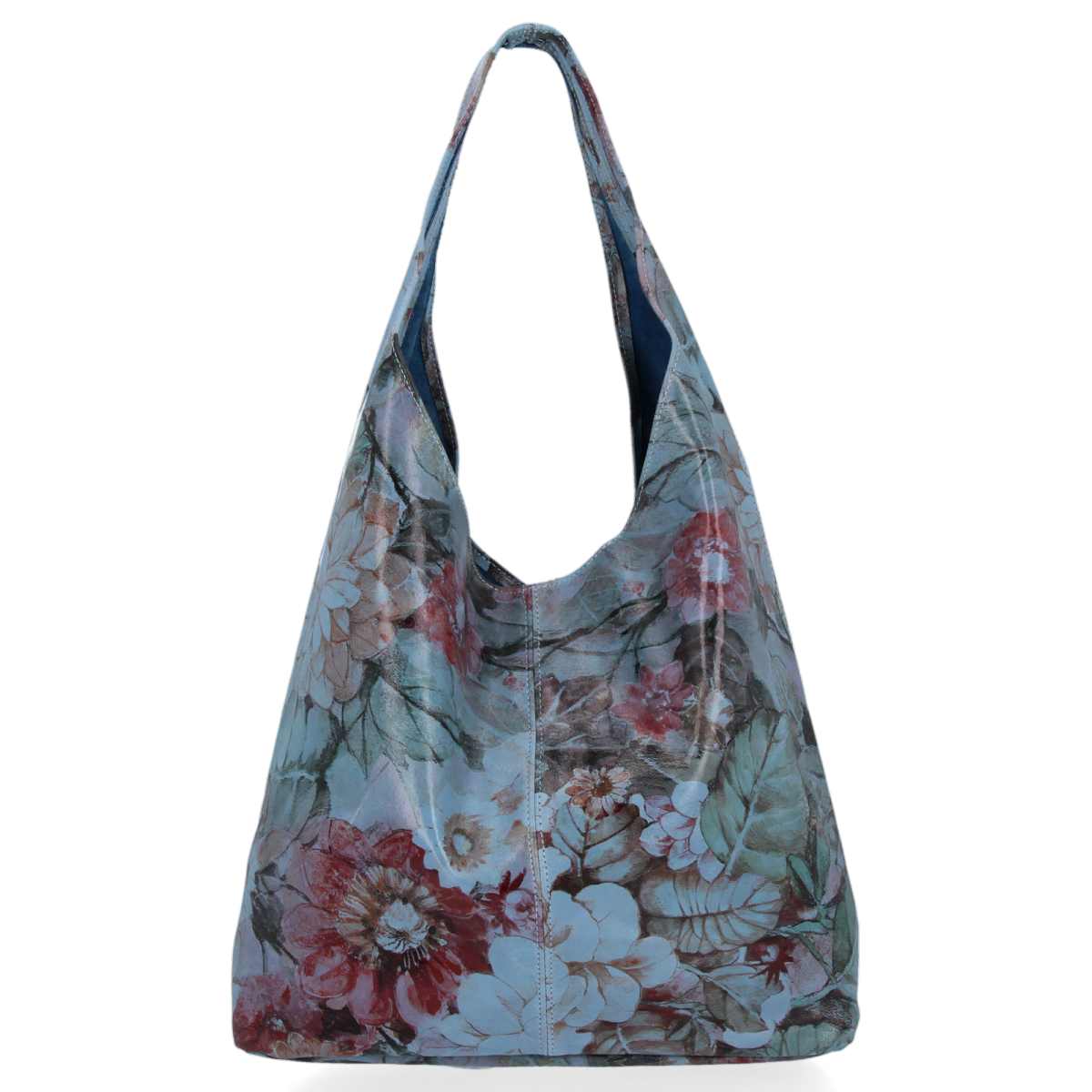 Torebka Skórzana firmy Vittoria Gotti Uniwersalny Włoski Shopper w modne wzory Kwiatów Jeans