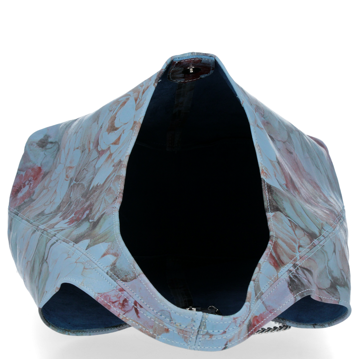 Torebka Skórzana firmy Vittoria Gotti Uniwersalny Włoski Shopper w modne wzory Kwiatów Jeans