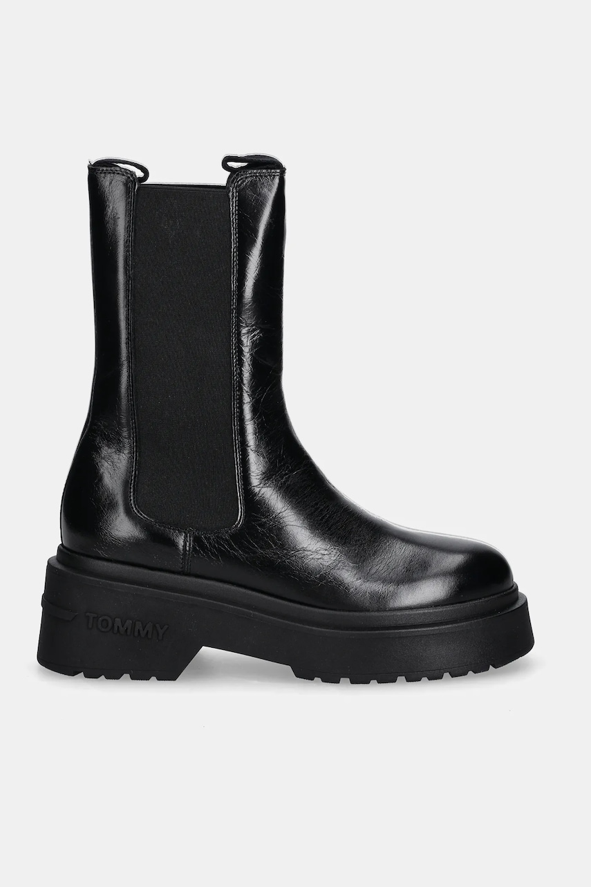 Tommy Jeans botki skórzane CHUNKY SHINY LEATHER CHELSEA