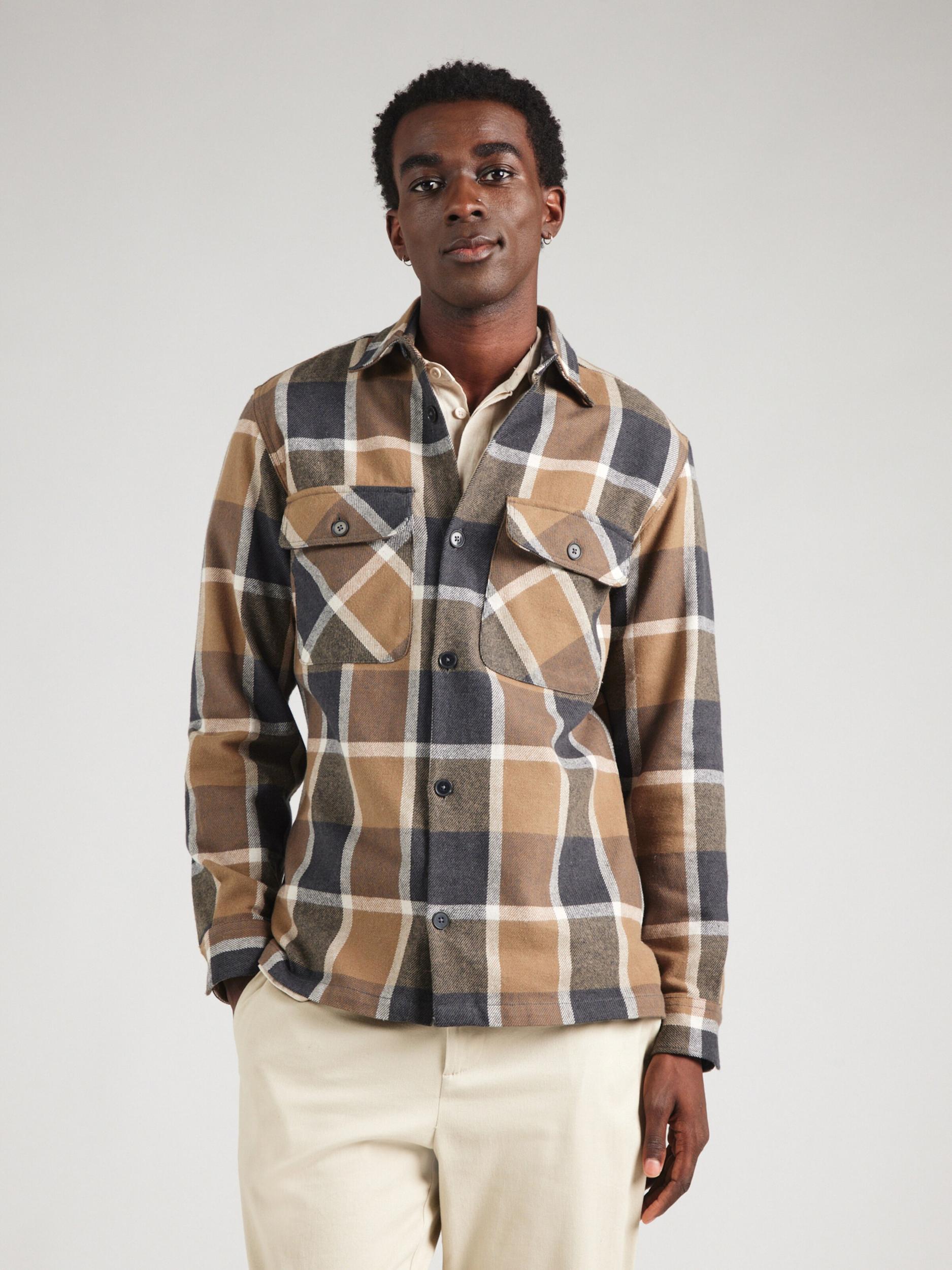 Jack & Jones Premium Koszula 'RAYLE' brązowy / ciemnoszary / biały