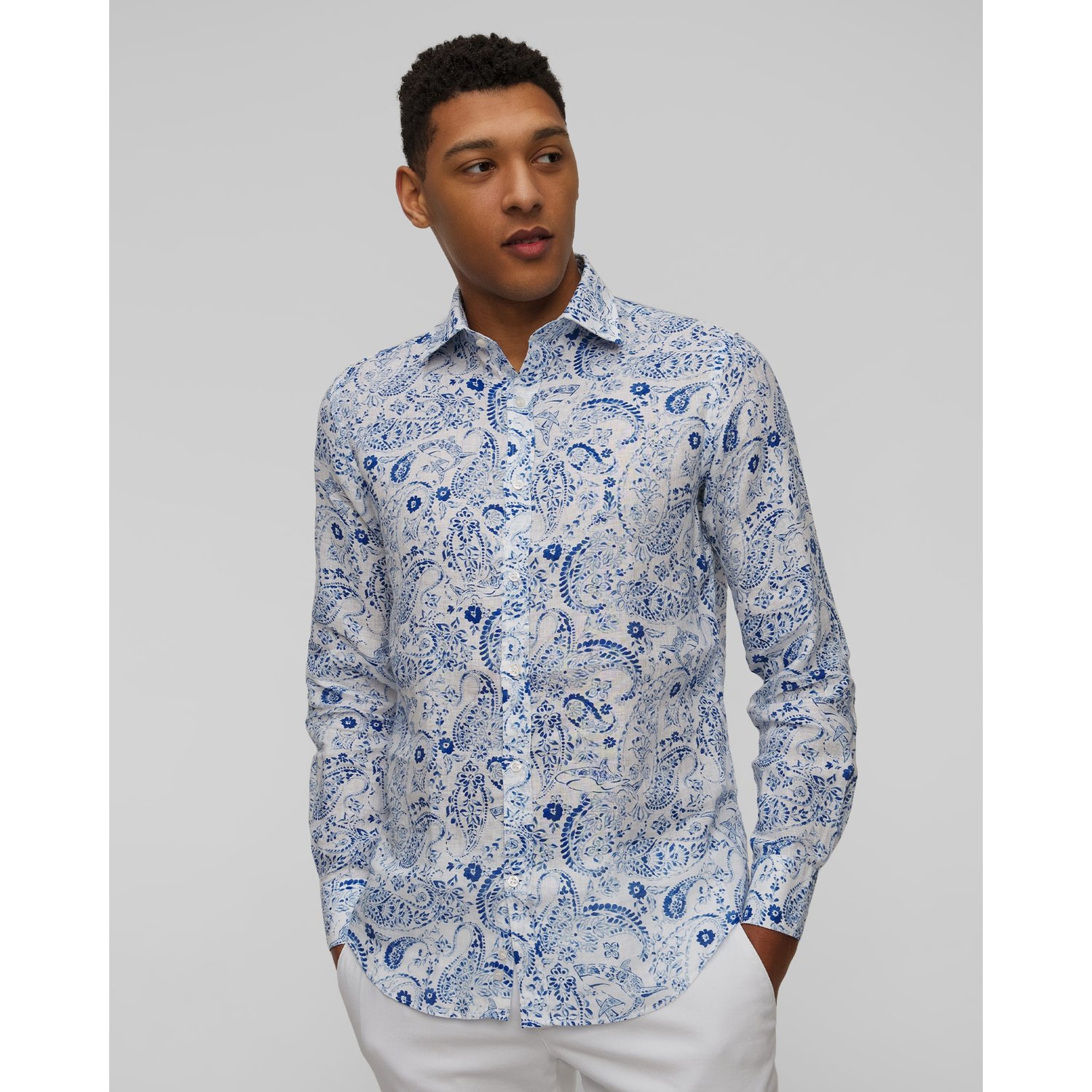 Paul and Shark Lniana Koszula Męska We Wzory Paul&shark