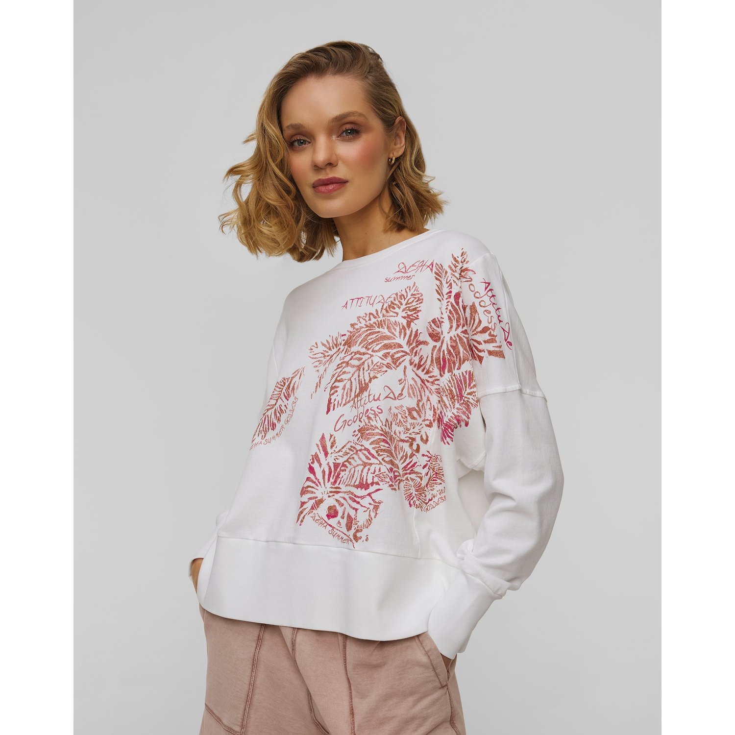 Biała Bluza Z Bawełny Organicznej Z Printem Damska Deha