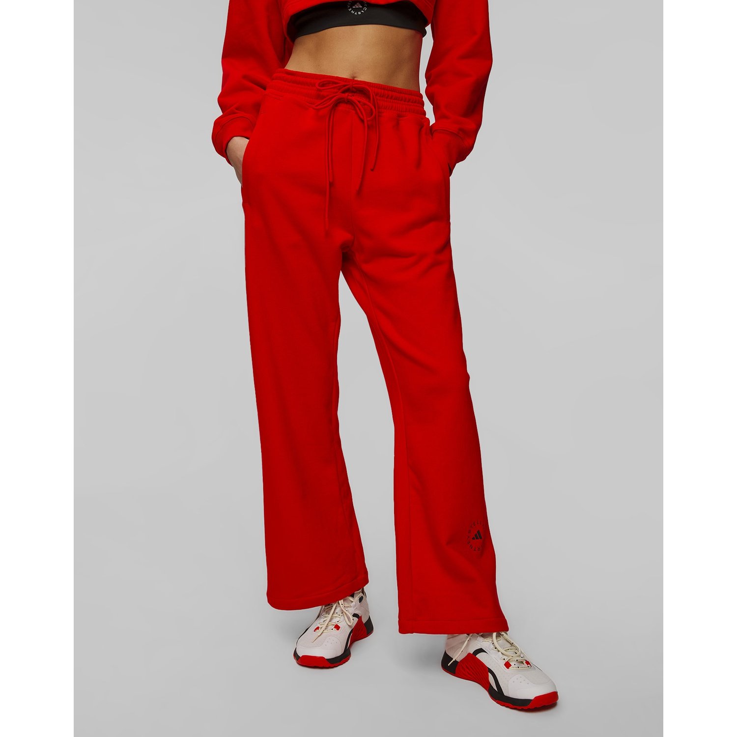 Czerwone Szerokie Spodnie Dresowe Damskie Adidas By Stella Mccartney Straight