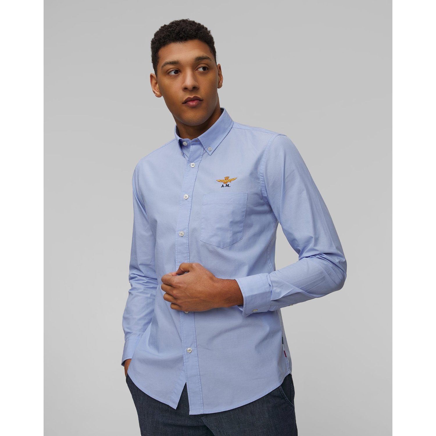 Niebieska Koszula Z Długim Rękawem Męska Aeronautica Militare