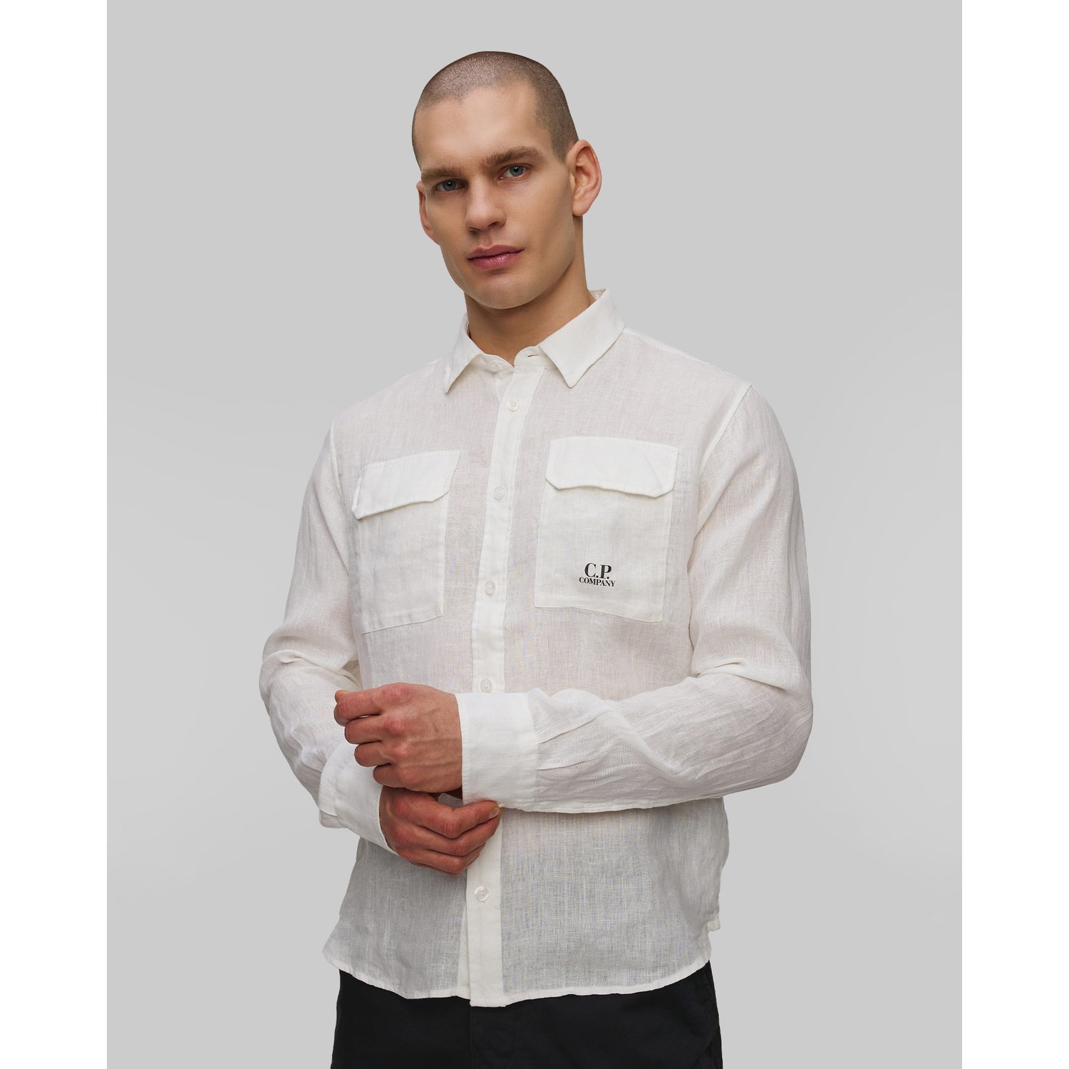 CP Company Koszula Męska C.p. Company Linen Shirt Biała