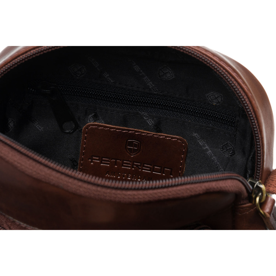 Brązowa, skórzana listonoszka męska zamykana suwakiem PTN M23-TUM Peterson