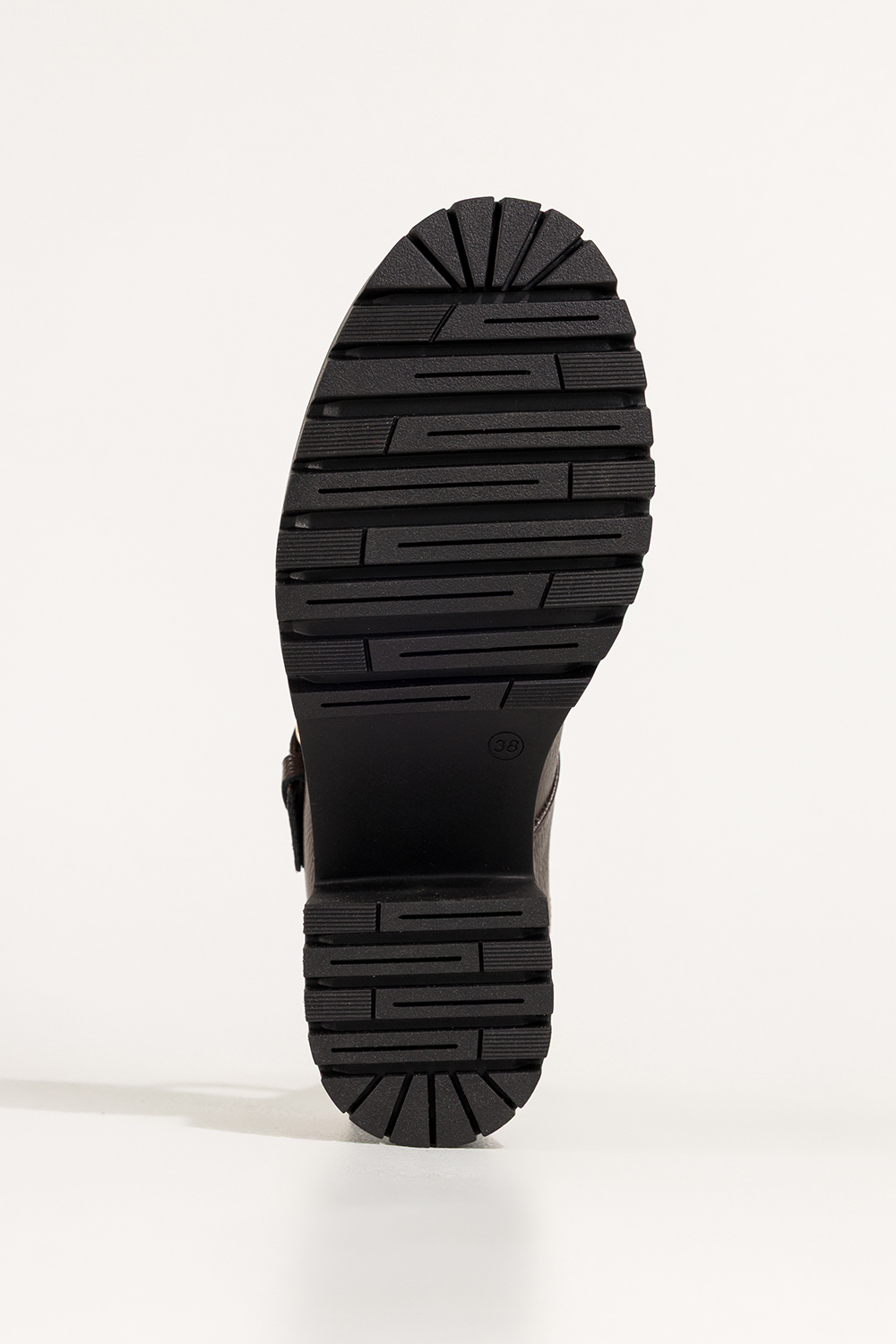 Czekoladowe półbuty skórzane damskie Mary Jane na szerokim klocku bieżnikowana platforma pasek ze złotą klamrą PRODUKT POLSKI Casu 79833