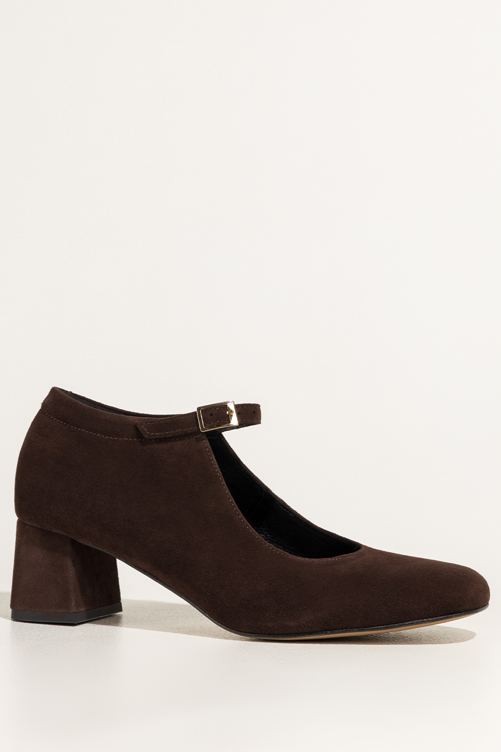 Czekoladowe czółenka skórzane damskie Mary Jane z paskiem na szerokim słupku PRODUKT POLSKI Casu 7063-648