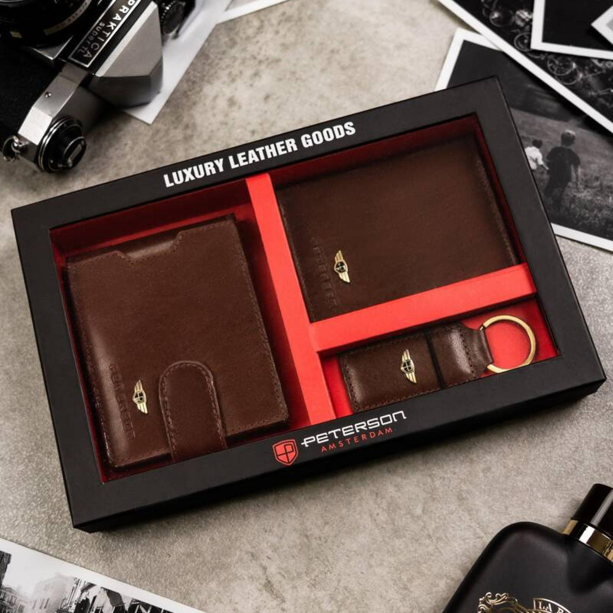 skóra naturalna Damski zestawy na prezent Peterson PTN SET3-N78L-VT BROWN