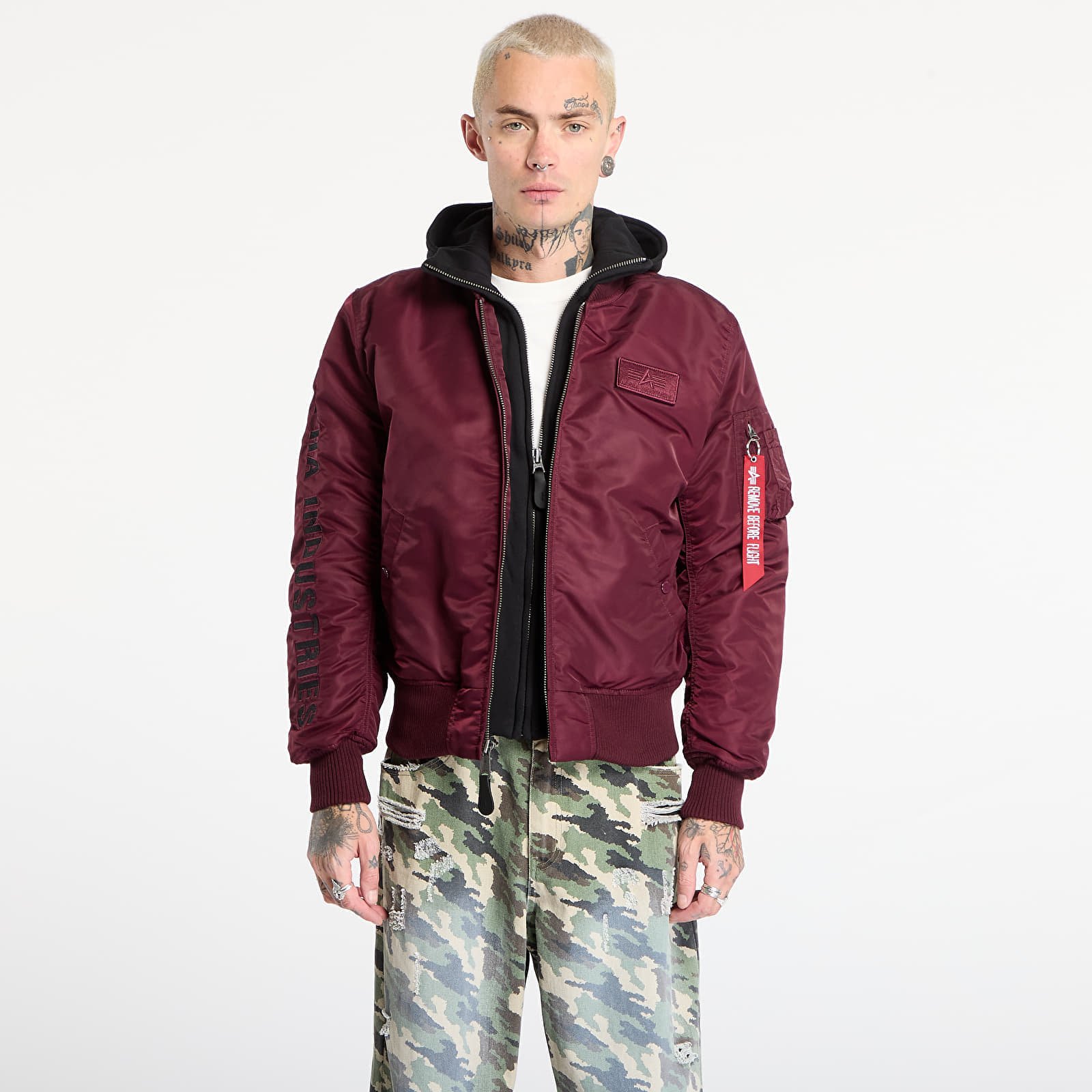 Kurtka Alpha Industries MA-1 D-Tec Sleeve Embroidery Dark Cherry M