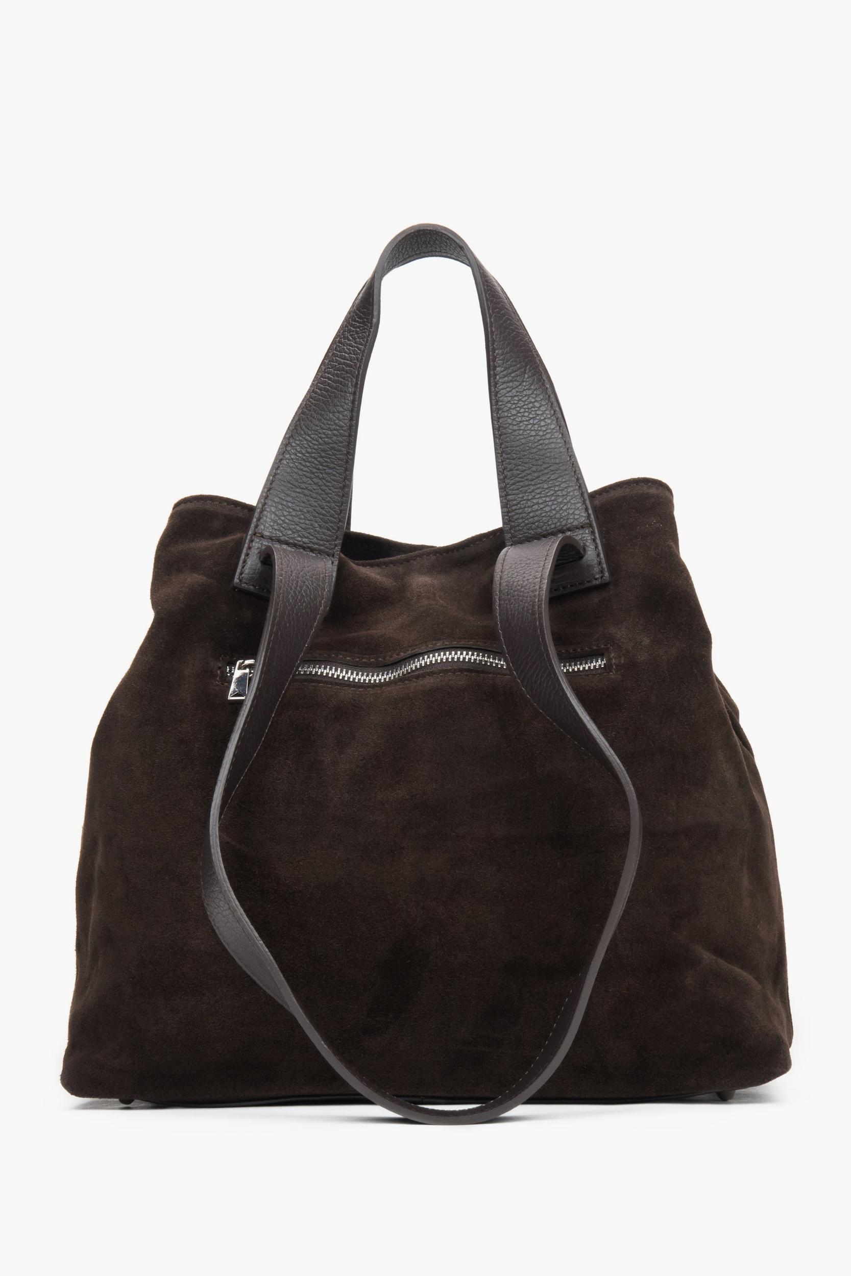 Estro: Ciemnobrązowa torebka typu shopper z włoskiego weluru naturalnego