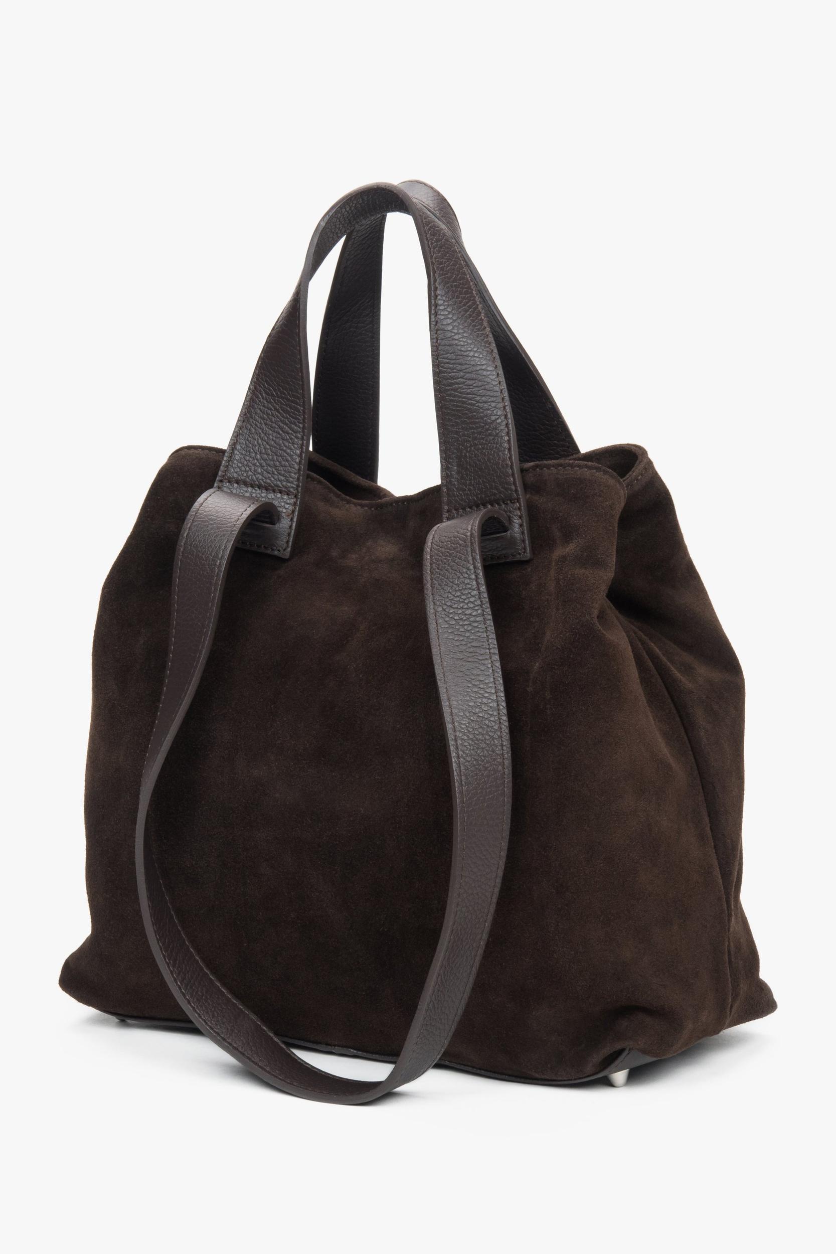 Estro: Ciemnobrązowa torebka typu shopper z włoskiego weluru naturalnego