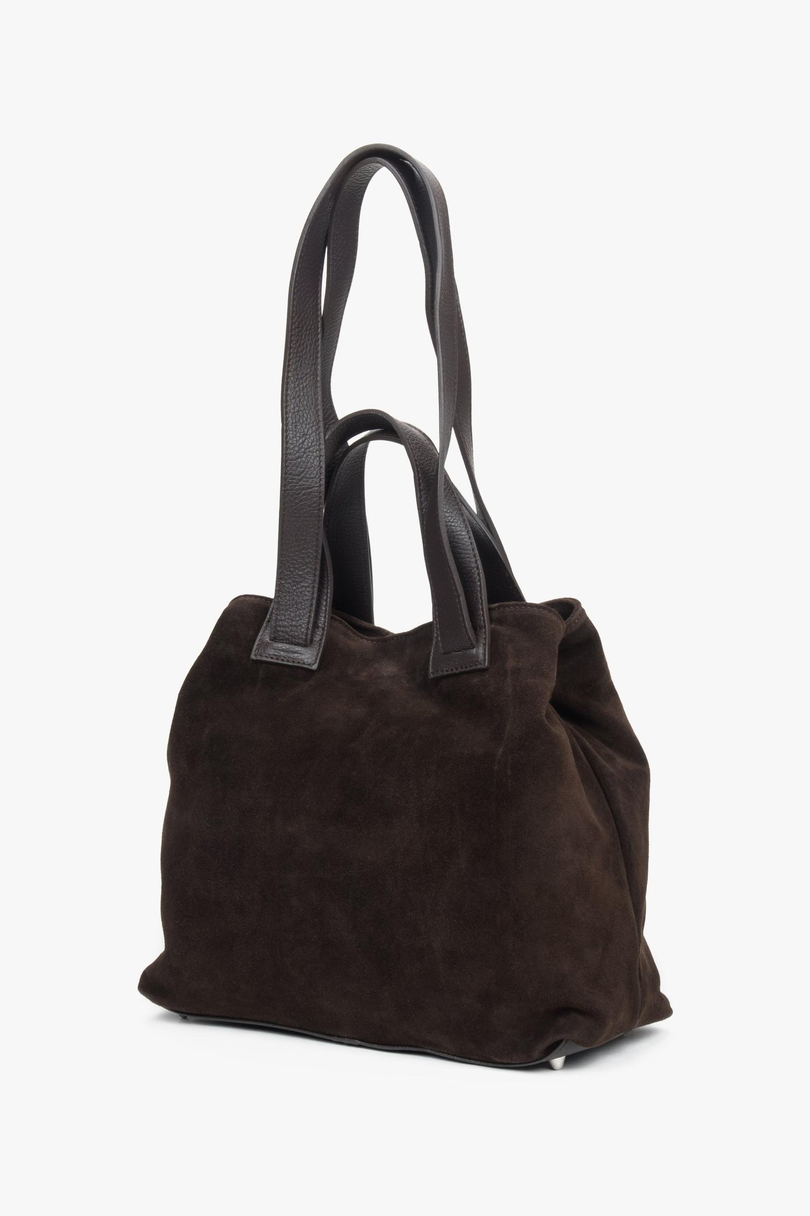 Estro: Ciemnobrązowa torebka typu shopper z włoskiego weluru naturalnego