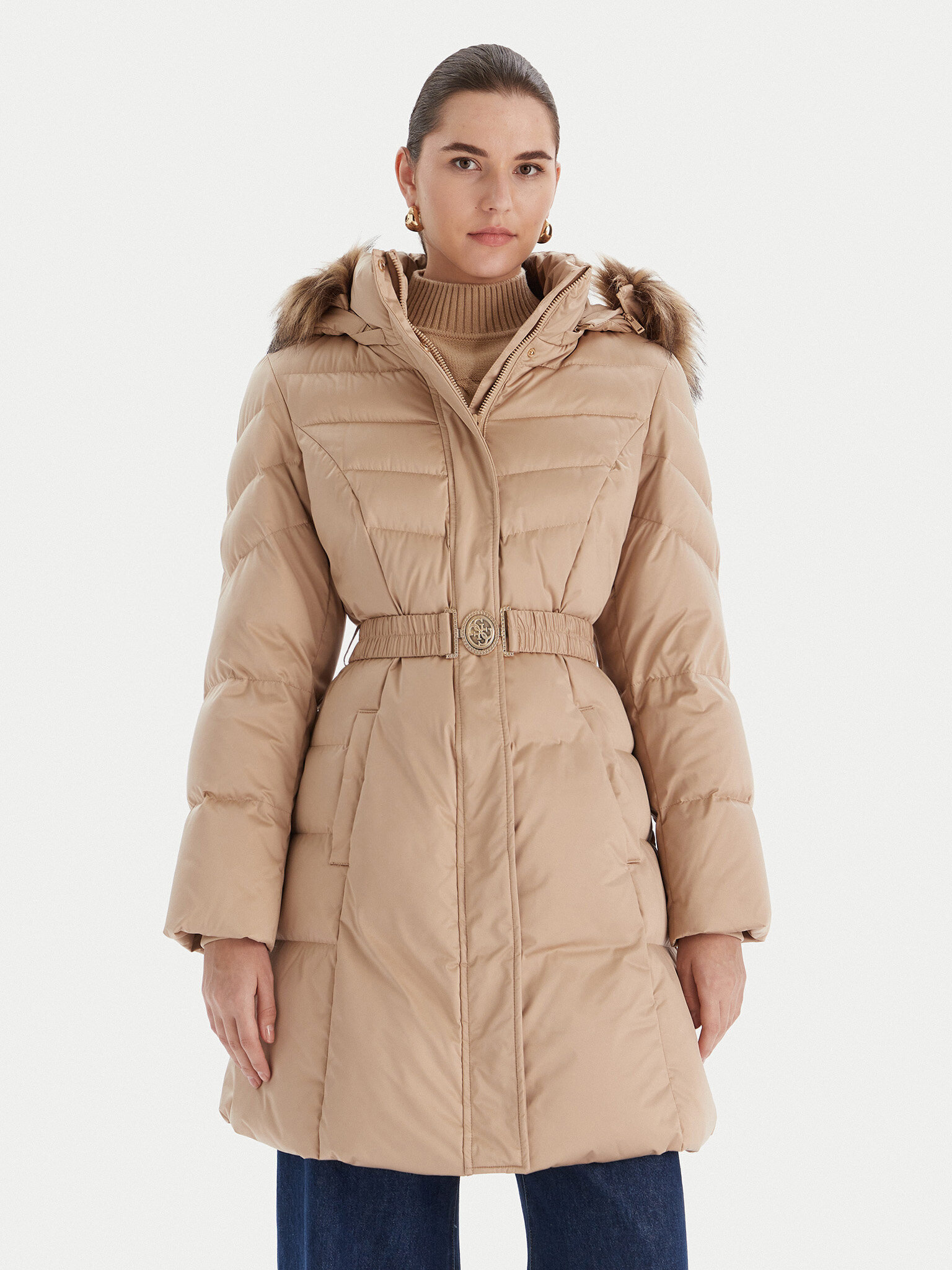 Guess Kurtka puchowa W5BL30 W2802 Beżowy Regular Fit