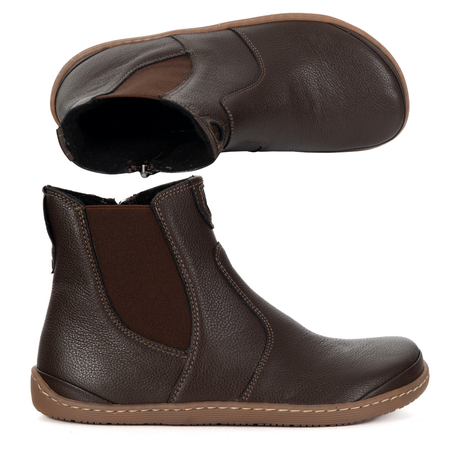 Olivier Damskie buty barefoot sztyblety z zamkiem ocieplane 1263 brązowe