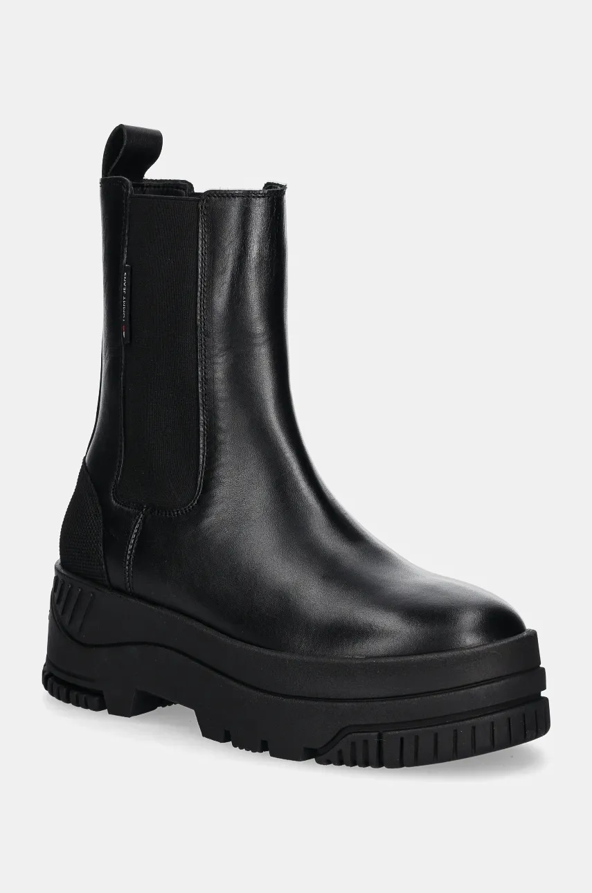 Tommy Jeans sztyblety skórzane TJW CHELSEA FLATFORM BOOT