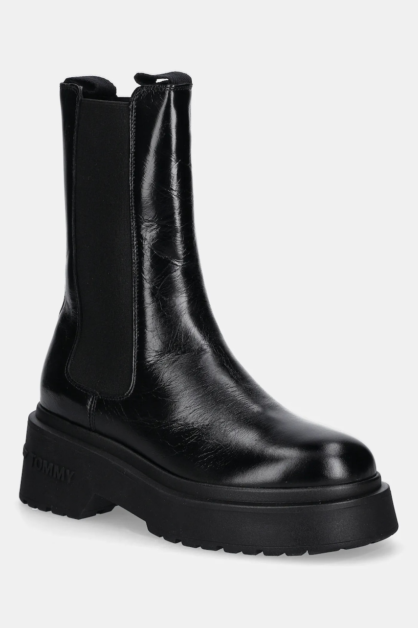 Tommy Jeans botki skórzane CHUNKY SHINY LEATHER CHELSEA