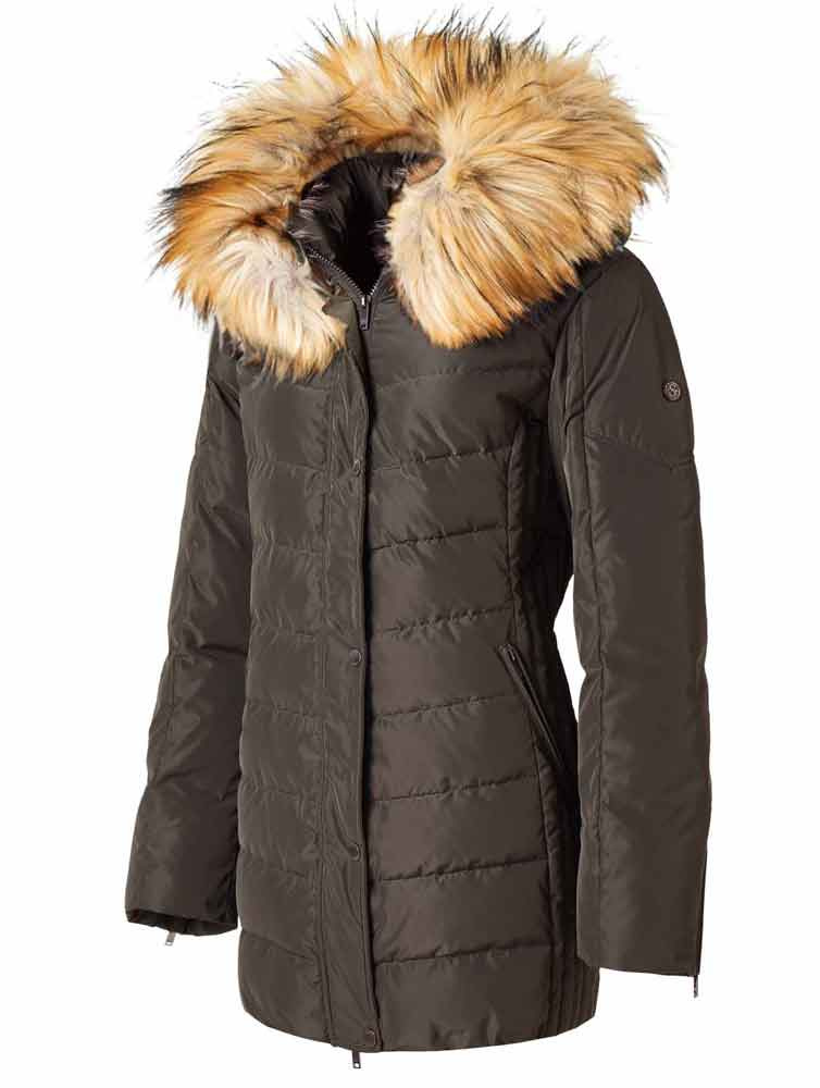 SAKI LAUREN 78 cm - Kurtka puchowa z kapturem i kołnierzem z jenota