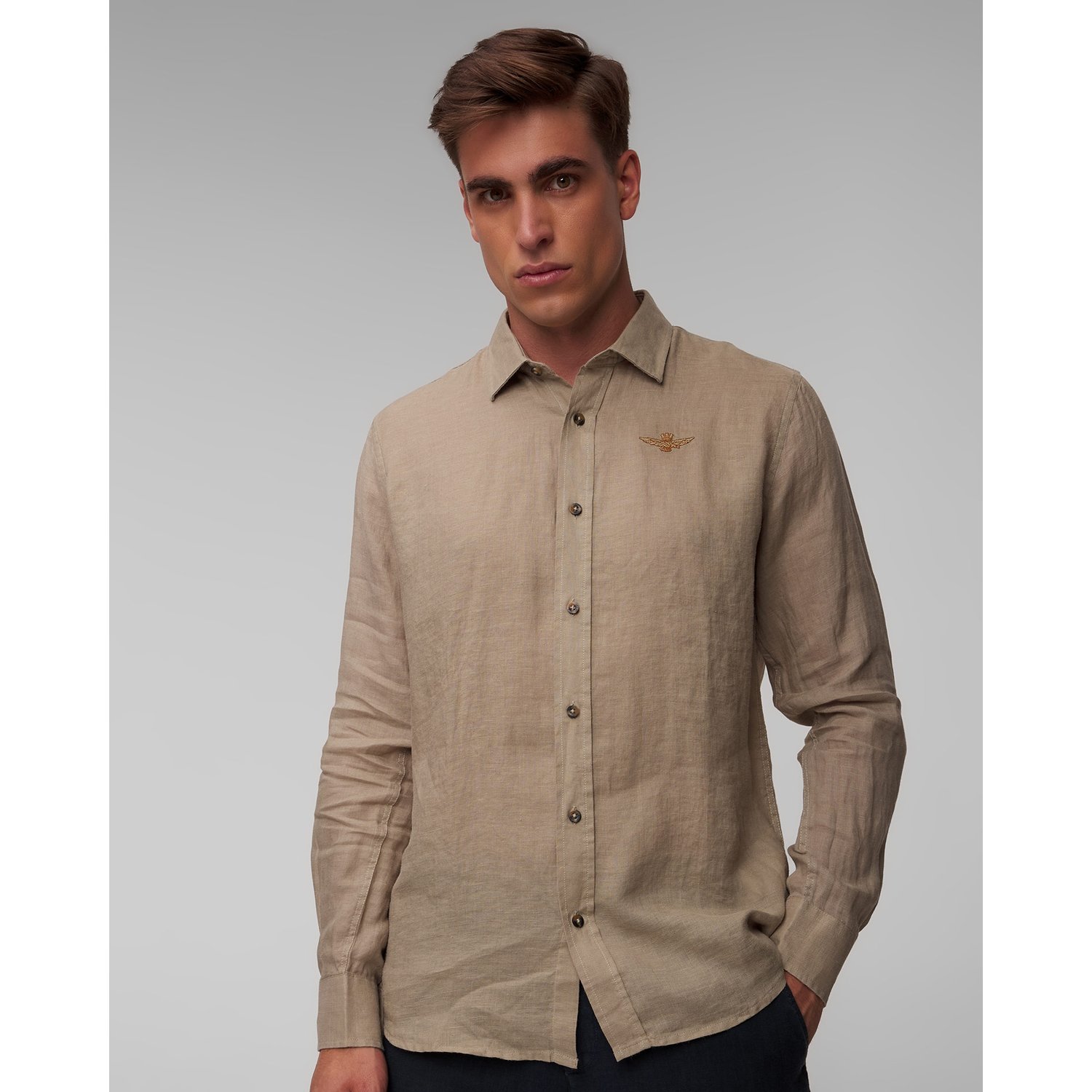 Zielona Koszula Lniana Męska Aeronautica Militare