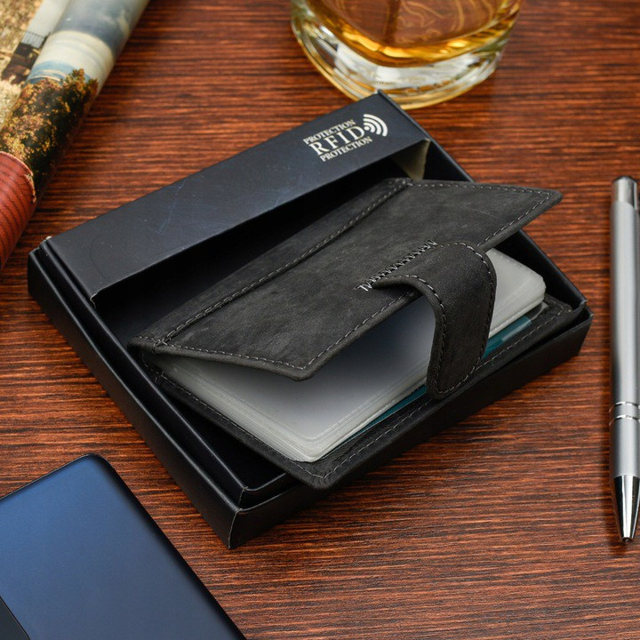 Etui na dokumenty karty skórzane slim Beltimore Czarne G78