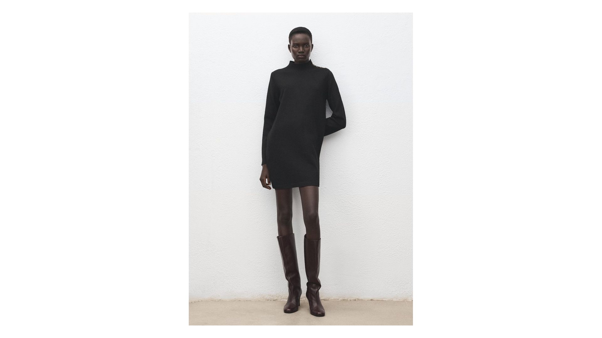 MANGO - Dzianinowa sukienka z guzikami czarny - XL - Kobieta