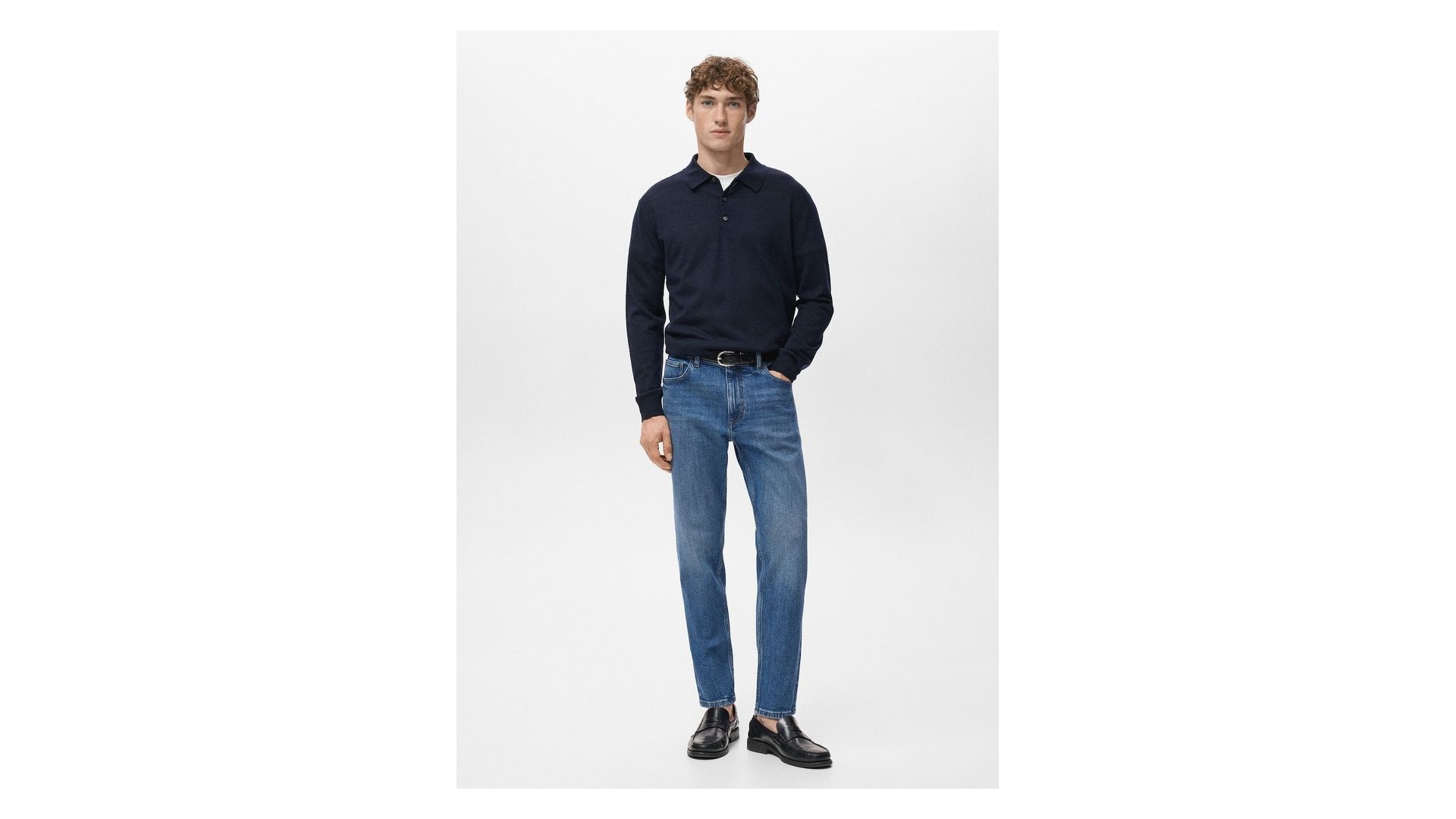 MANGO MAN - Jeansy Ben cropped tapered fit średni niebieski - 44 - Mężczyzna