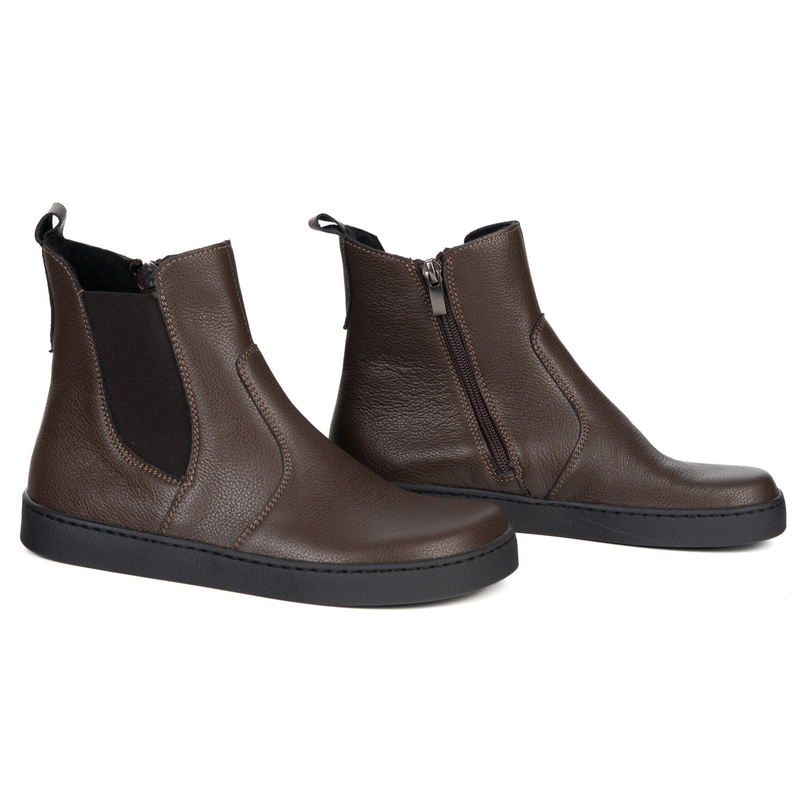 Olivier Damskie sztyblety barefoot Brooke na grubszym spodzie brązowe