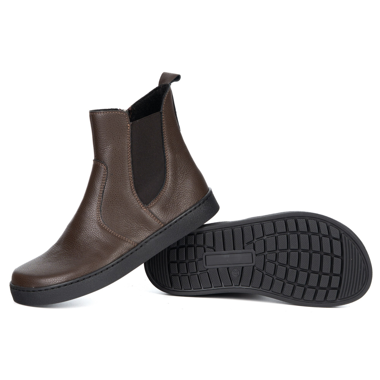 Olivier Damskie sztyblety barefoot Brooke na grubszym spodzie brązowe