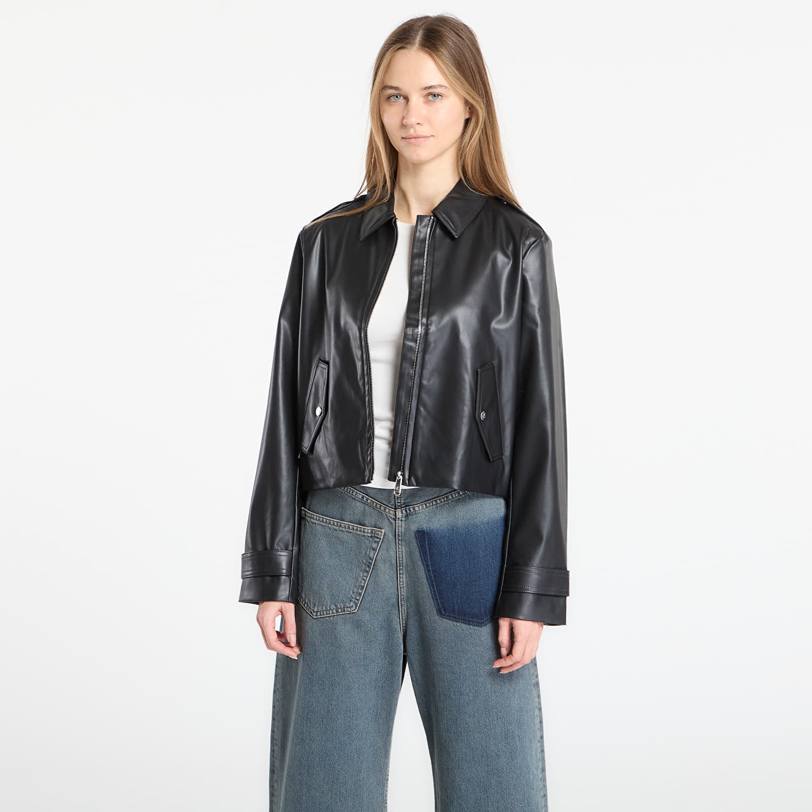Kurtka Calvin Klein Jeans Leather Moto Jacket Black XS
