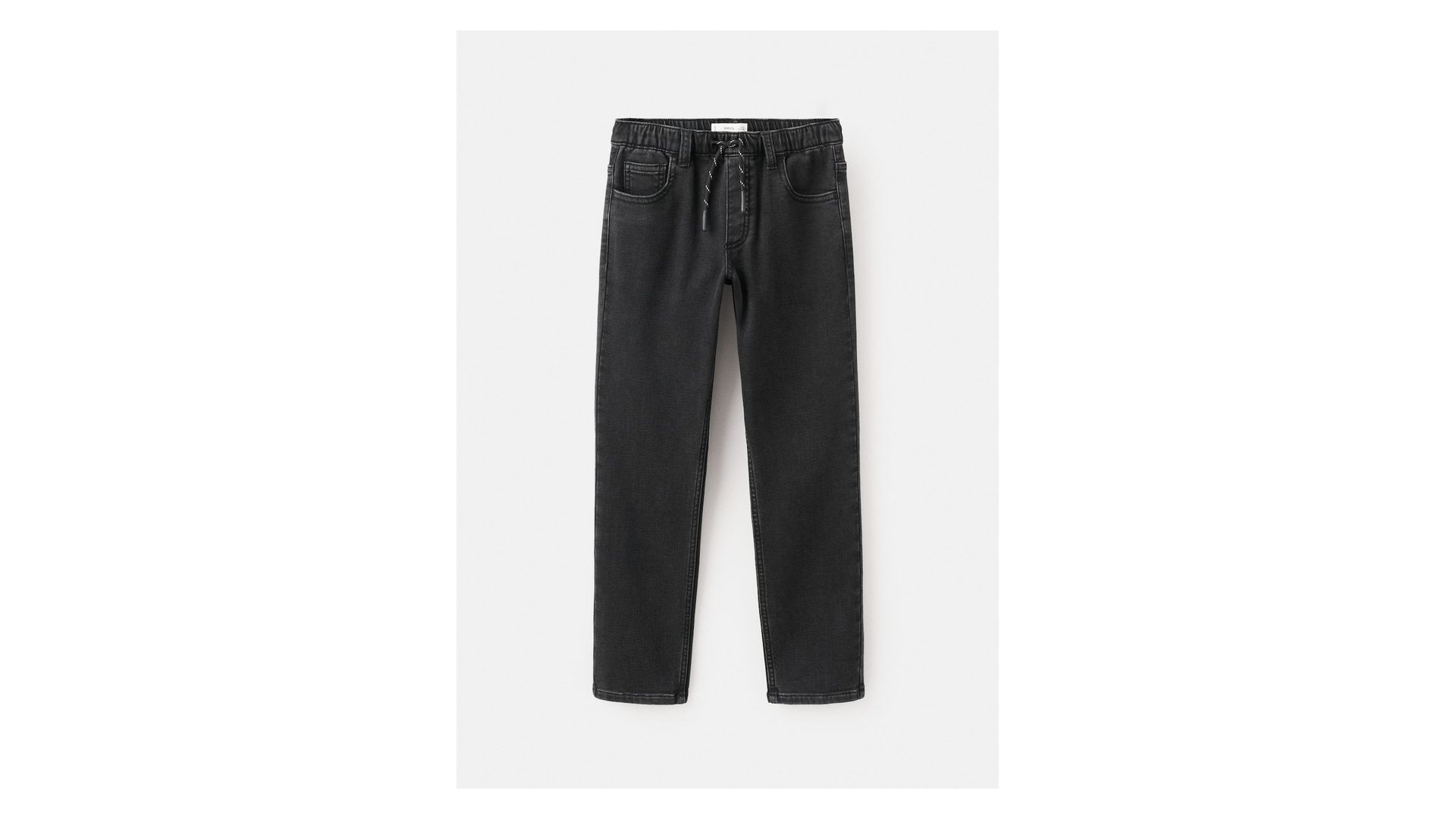 MANGO KIDS - Jeansy comfy ze sznurkiem black denim - 13-14 lata - Dzieci